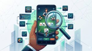 Реалистичная 3D-иллюстрация графики покерного приложения для Android с картами и фишками на столе